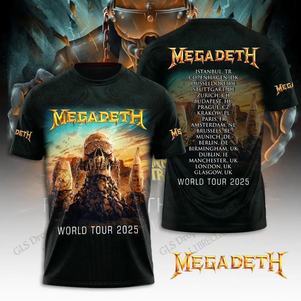 Тяжелый металл Рок-группа Megadeth 3D-печать Креативный Хип-хоп Крутой Топ Летний Мужской Повседневная Мода Короткий рукав Круглый вырез Одежда
