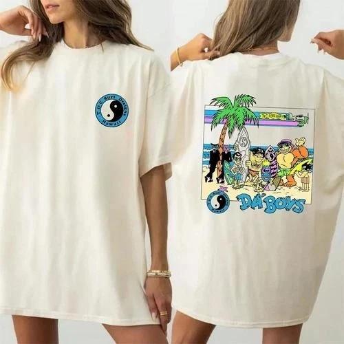 T&C Surf Challenge Retro Designs T-shirt White 2 sides Cotton T-Shirt