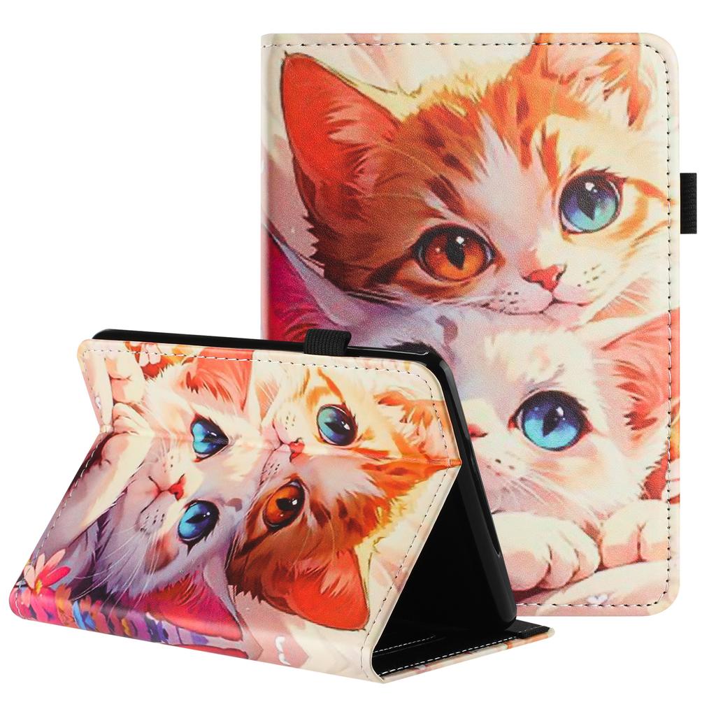 Для Amazon Kindle Paperwhite 6 (2024) Чехол для планшета с текстурой личи, печатным узором, кожаная обложка, автосон/пробуждение, с держателем для карт