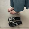 Flat-bottomed French Set of Toe Slippers for Women's Outerwear, Spring and Summer 2025, New Soft-soled with Skirt, Rhinestone Sandals