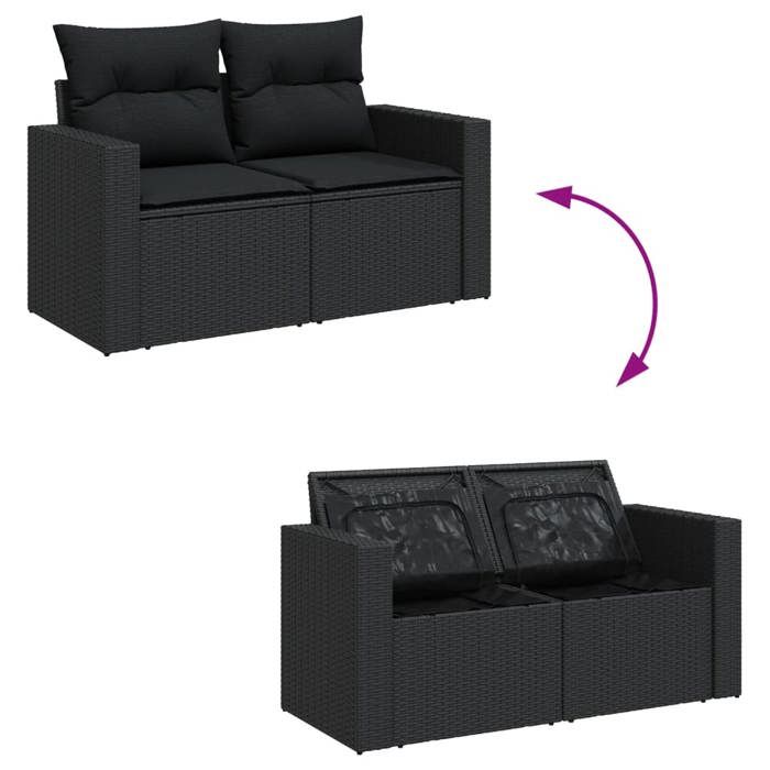 VidaXL Salon de Jardin avec Coussins 11 pcs, Canapés de Terrasse, Ensemble de Meubles de Patio, Mobilier d'Extérieur, Noir 3256629