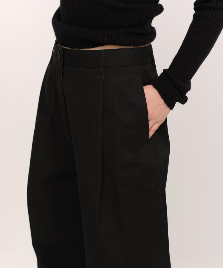 MUSINSA STANDARD WOMAN Женские глубокие складки Экстра Широкие Хлопковые Брюки Чинос [Черный]