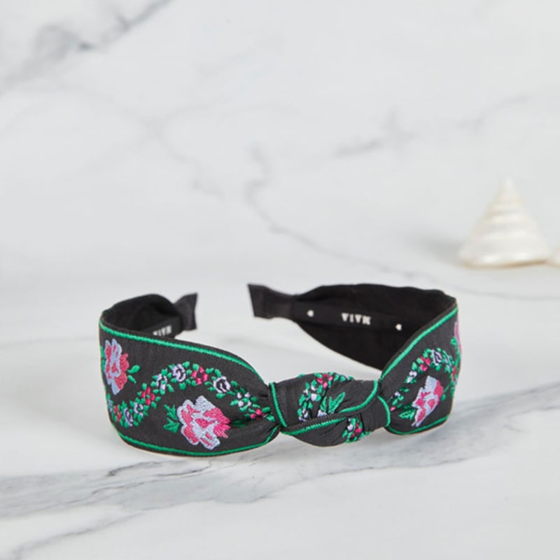 МАЙЯ Жаккардовая повязка для волос с жемчужными цветами A - Узел Зеленый