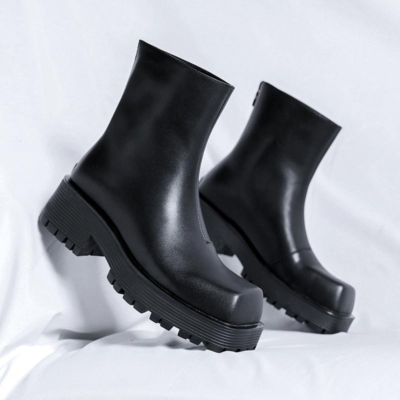 Модные высококачественные повседневные мужские кожаные туфли «Челси» с квадратным носком, высокие мужские ботинки 2024 года, классические черные мужские туфли, мужские ботинки для джентльменов