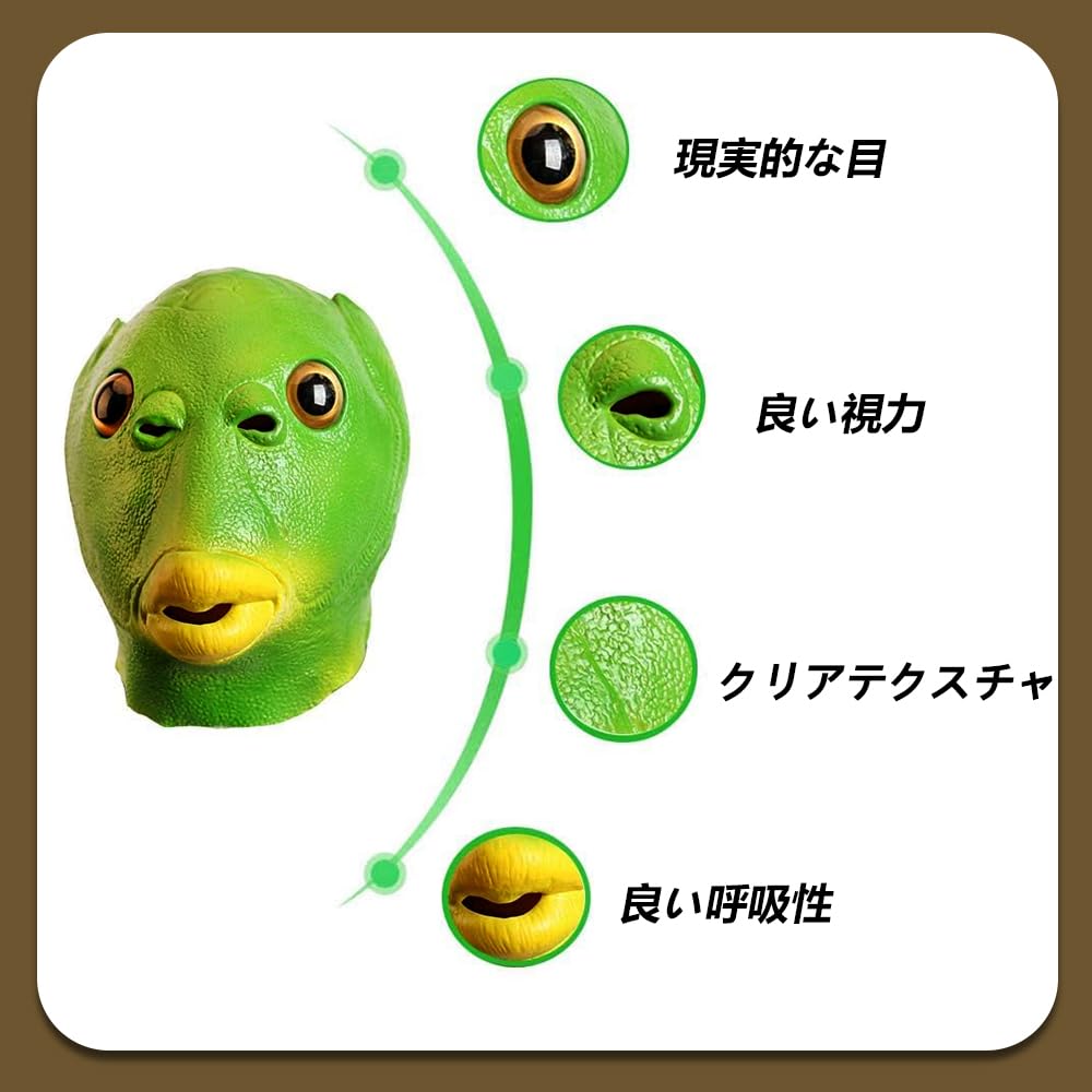 [vrunyuoi] Забавная маска-голова зеленой рыбы, Хэллоуин, Косплей, Полурыбная маска, Маска животного, Головной убор, Маска, Маскарад, Монстр, Маска рыбы, Маска для лица рыбы,