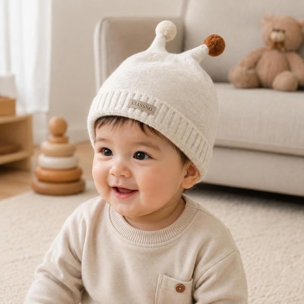 Warm Pompom Baby Infant Cap Solid Color Pullover Hat Cute Toddler Yarn Beanies Daily Wear