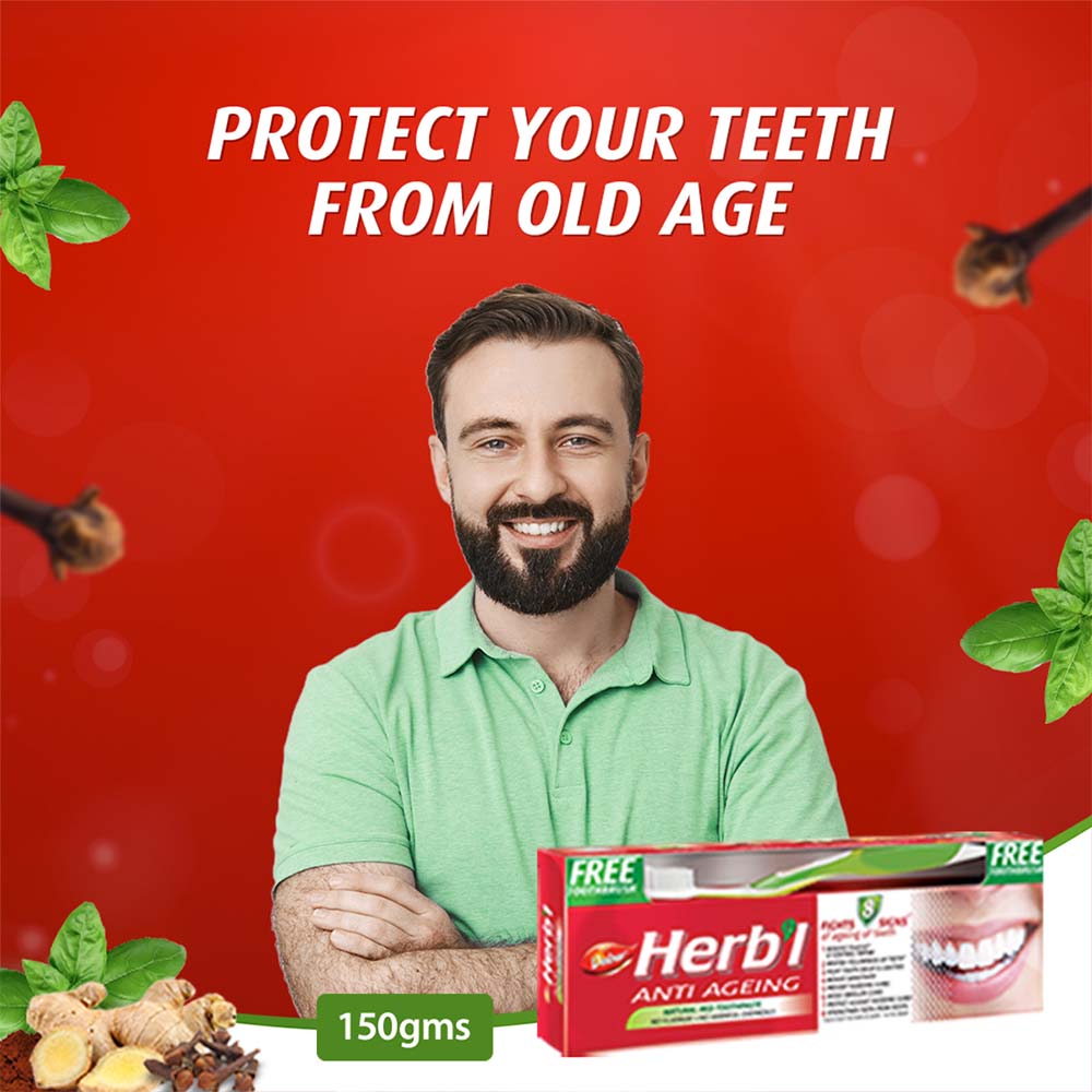 Зубная паста против старения 150 г + БЕСПЛАТНАЯ зубная щетка Dabur HERBL'l