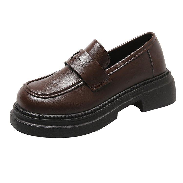 Туфли женские кожаные на платформе, весна 2025, новые туфли на толстом каблуке, ретро-лоферы с одной педалью в британском стиле для женщин