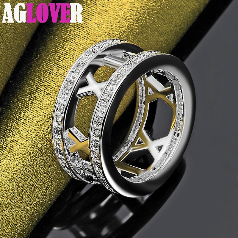 925 Sterling Silver AAA Zircon Roman Numerals Ring Charm Jewelry