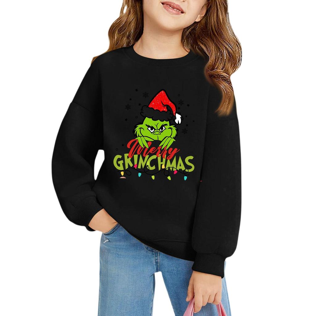 Рождественские пуловеры с круглым вырезом для девочек, детские топы с принтом