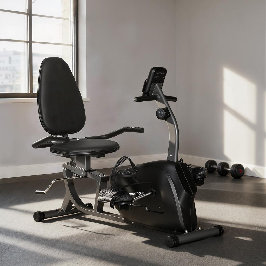 SPORTNOW Semi-Recumbent Exercise Bike with Wheels, Magnetic Resistance and Adjustable Seat, 132x62x100cm, Black