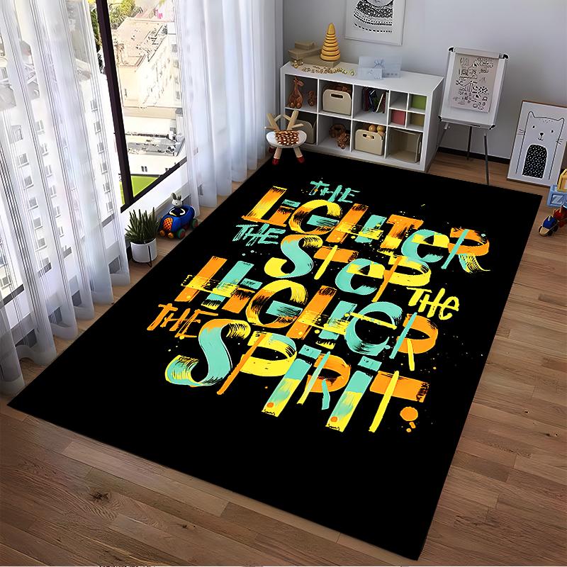 Motivational Quote Printed Carpet with Colorful Text on Black Background Suitable for use as an anti-slip for living room bedroom sofas