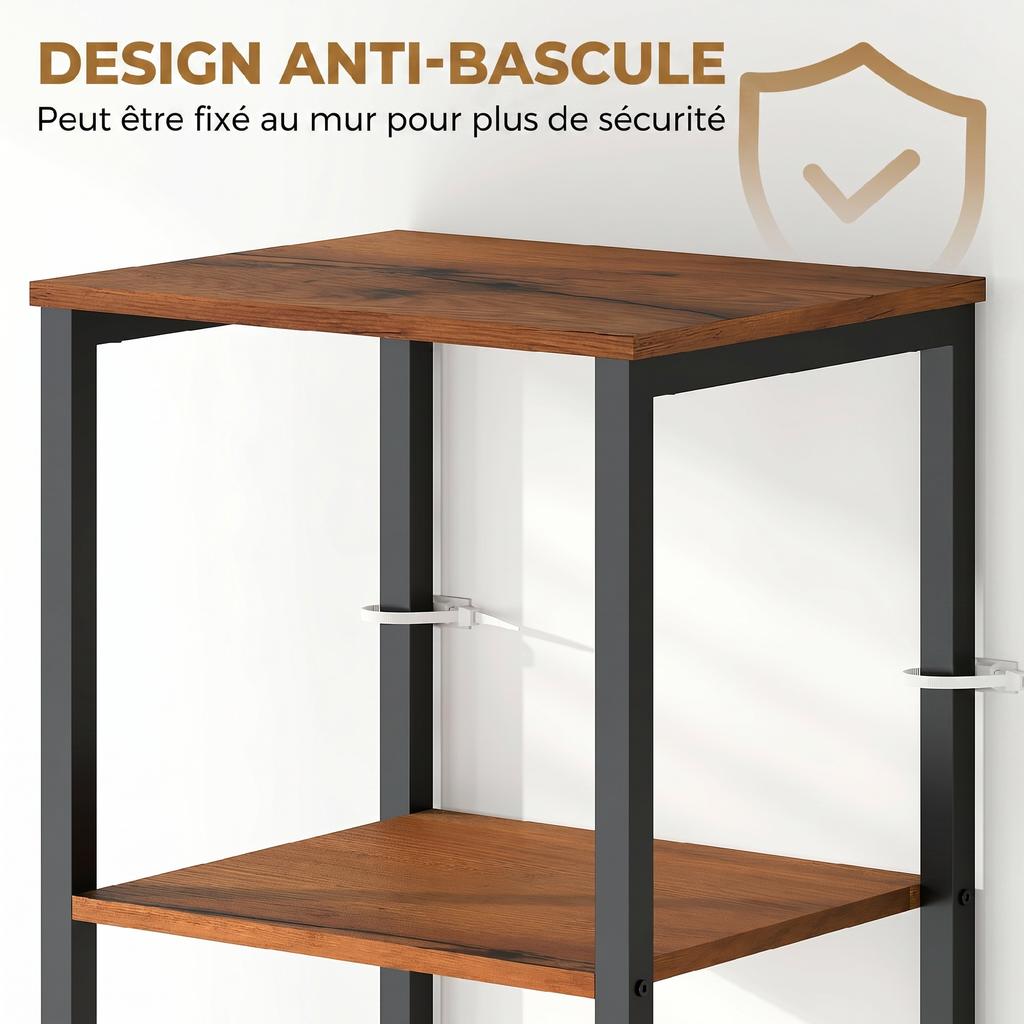 Industrial bathroom column cabinet 3 open shelves louvred door adjustable shelves rustic brown