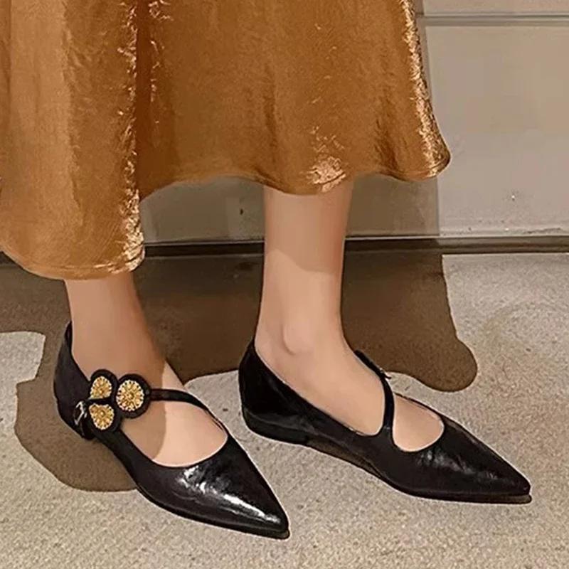 2024 Туфли на плоской подошве с острым носком Женские босоножки с неглубокой подошвой 2024 2024 Новые повседневные туфли для ходьбы Уютное платье Летняя классика Femme Chaussure