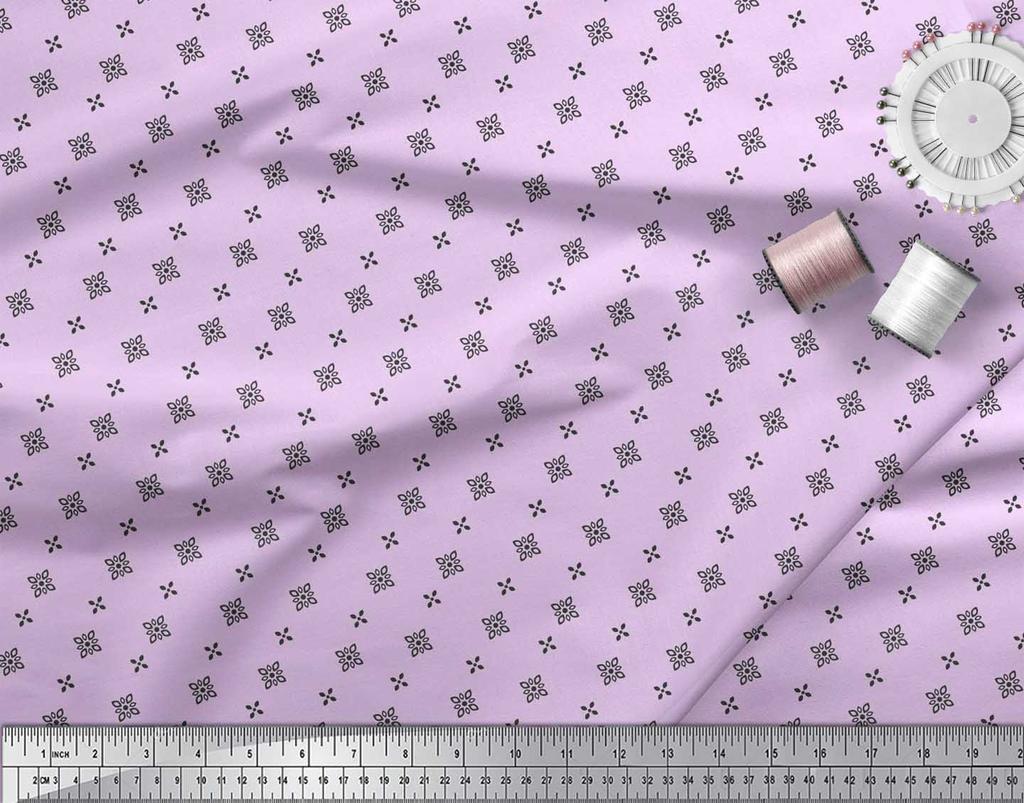 Soimoi Japan Crepe Satin Fabric Black Small Motif Shirting Printed Craft Fabric by the Metre 42 Inch