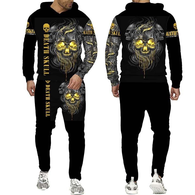 Мужской свитшот с капюшоном в стиле панк с 3d принтом, комплект осенне-зимней мужской спортивной одежды, спортивный костюм больших размеров, мужская одежда, костюм