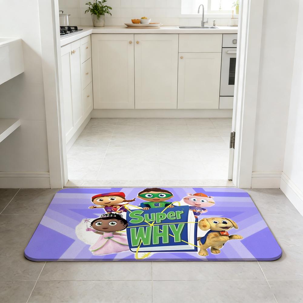 Animation S-Super Why! Floor Mat Non-slip Quick-dry Diatomaceous Earth Bath Mat, Absorbent Doormat