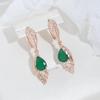 Элегантные серьги с зеленым цирконом цвета розового золота и текстурой листьев для женщин, модные ювелирные изделия