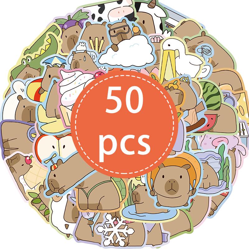 50PCS Capybara Stickers Set Cute Brown Cartoon Animal Vinyl Decals Waterproof for Scrapbook Water Bottle Laptop Aesthetic