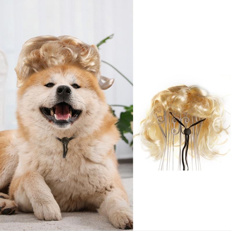 Small Dog Headwear Wigs with Bangs Curls Wigs Pet Birthday Photography Props Hair Accessories Adjustable Headwear