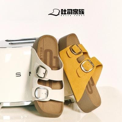 Версия из коровьей кожи~ Тапочки Boken на толстой подошве, как у Чжоу Юйтун и Шэнь Юэ, тосты из сырого шоколада, новые крутые летние тапочки 2025 года