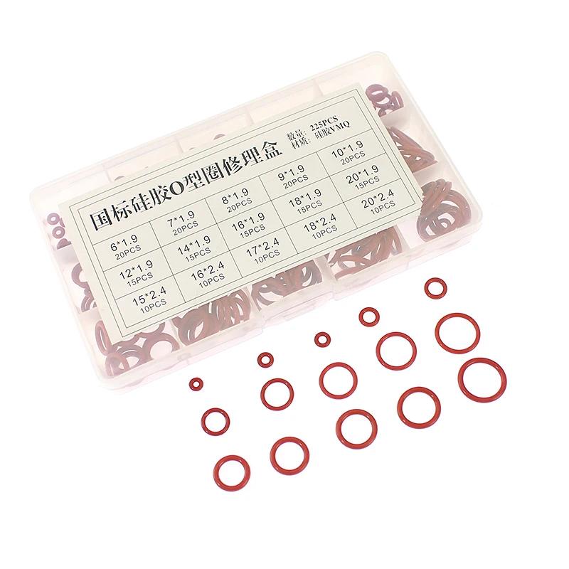 225 шт. резиновых колец красного цвета силикона уплотнительное кольцо уплотнительное силиконовое резиновое маслостойкое уплотнительное кольцо шайба набор прокладок коробка