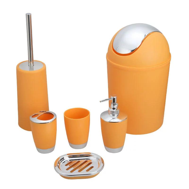Bathroom Accessories Set Six Pieces Plastic Washroom Collection With Toothbrush Cup And Storage Solution