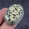 Кольцо из стерлингового серебра 925 пробы с натуральным далматинским драгоценным камнем, размер 8 Q3Y63, ручной работы