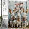 Счастливой Пасхи Занавеска для душа, Милый Джентльмен Кролик Яйцо Бант Декоративная Занавеска для душа, Весенняя Цветочная Деревянная Занавеска для душа с H