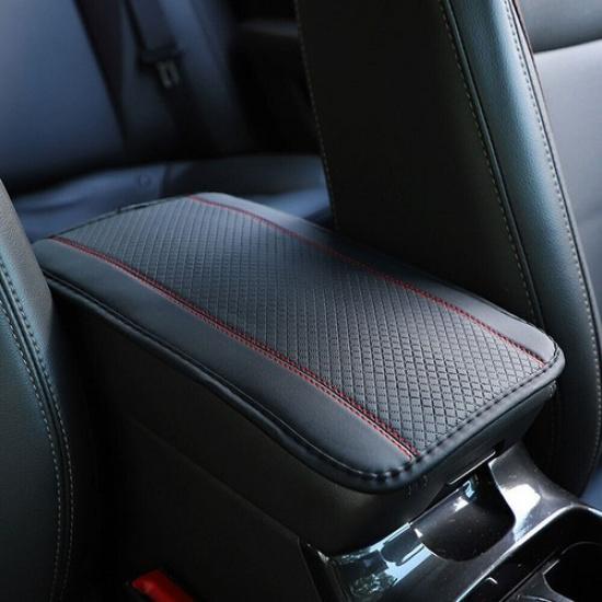 PU Leather Car Non-slip Central Armrest Box Cover Protector Pad Black/Red Line