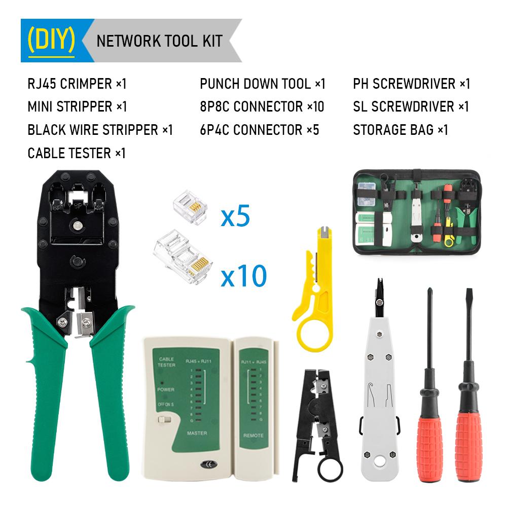 Тестер сетевого кабеля LAN UTP Отвертка Инструмент для зачистки проводов RJ45 RJ11 Разъем Компьютерная сеть Обжимные клещи Набор инструментов