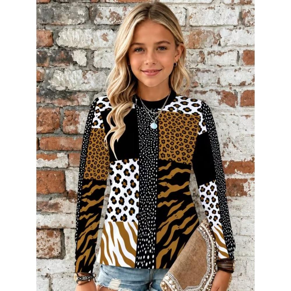 Kids Crew Neck Long Sleeve T‑Shirt, Kids Fun Style 3D Print Casual Loose Halloween Party Daily Wear Tops for Children