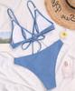 Женский купальник, однотонный купальник с треугольными чашечками и V-образным вырезом, сексуальный бикини с завязками на спине, пляжная одежда, купальные костюмы