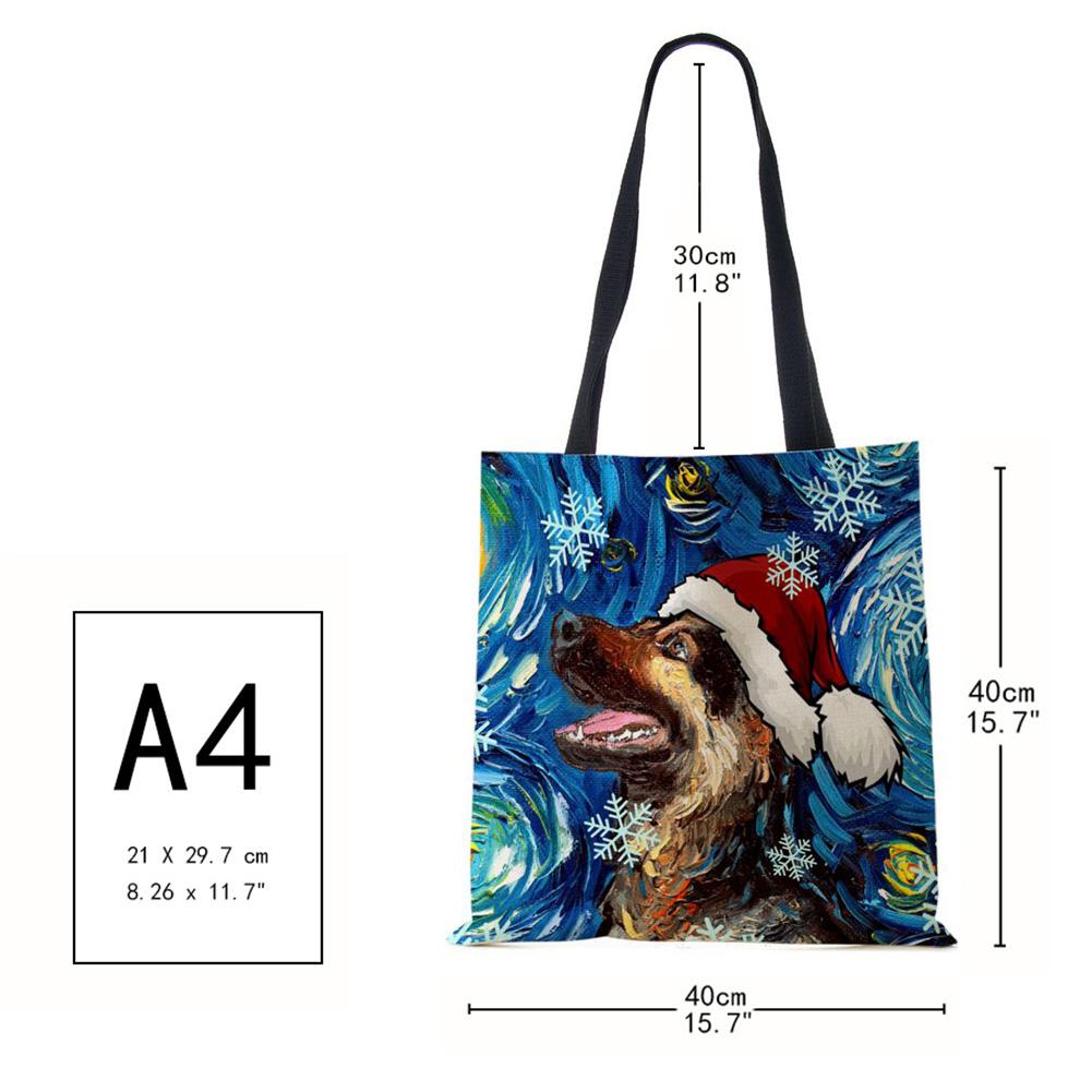 Рождественская холщовая сумка-шоппер для собак и кошек с принтом Харадзюку для женщин, многоразовая сумка через плечо, повседневная, большой вместимости, складная сумка-тоут CLE