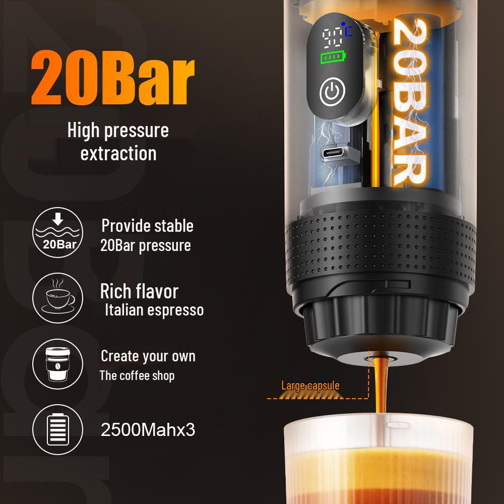 Portable Wireless Espresso Coffee Machine with Digital Display and Pressure Pump