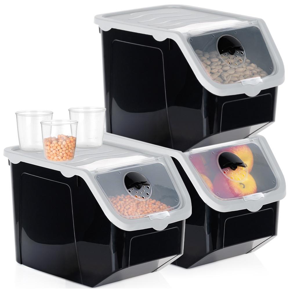 Vegetable And Fruit Container With Lid, Black, 12 L, 3 Pcs.