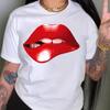 Red Lip Graphic Short Sleeve T-shirts Breathable Round Neck Summer Casual Tee For Women