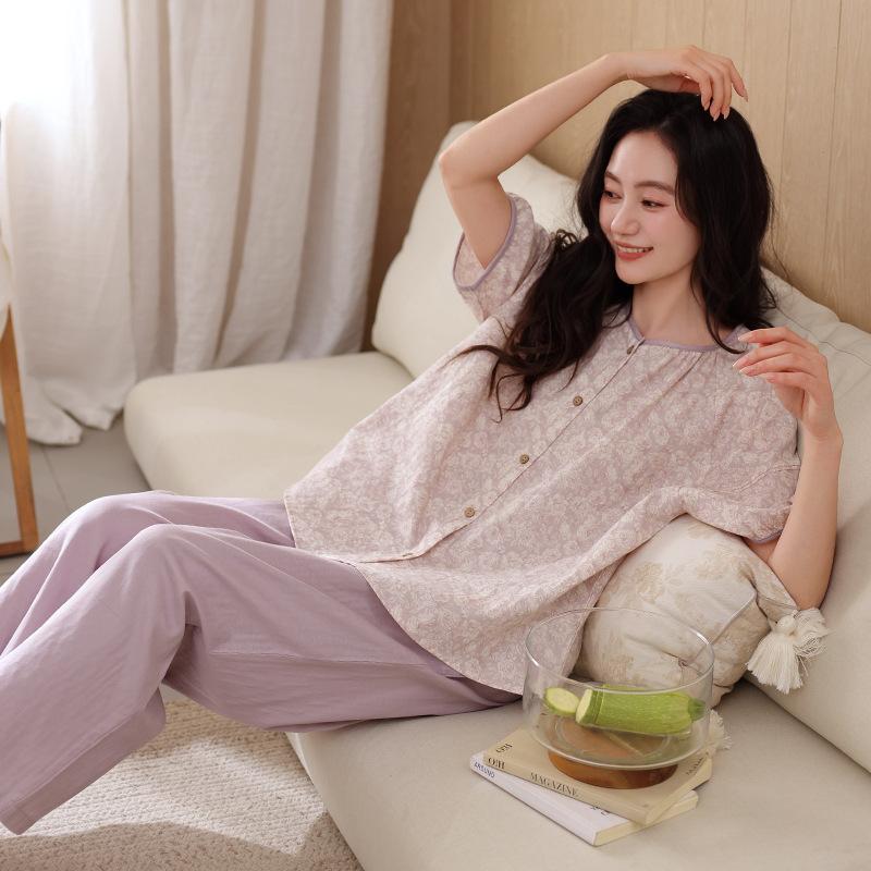 Pajamas women's summer pure cotton short-sleeved trousers thin summer 1011 new high-end sense can be worn outside summer loungewear