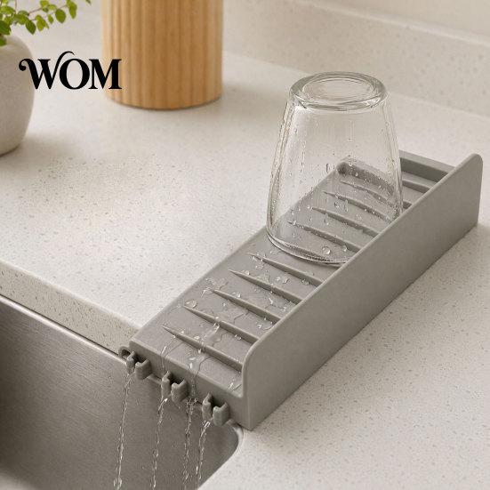 Draining Mat with Suction Cups Silicone Kitchen Sink Faucet Mat, Foldable Splash Guard Cup, Cup 5 Degrees Slope Countertop Water for Bathroom
