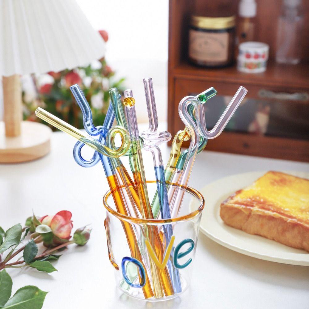 Reusable Washable Transparent Juice Milk Drinking Gift Box Set Drinking Tube Glass Straw