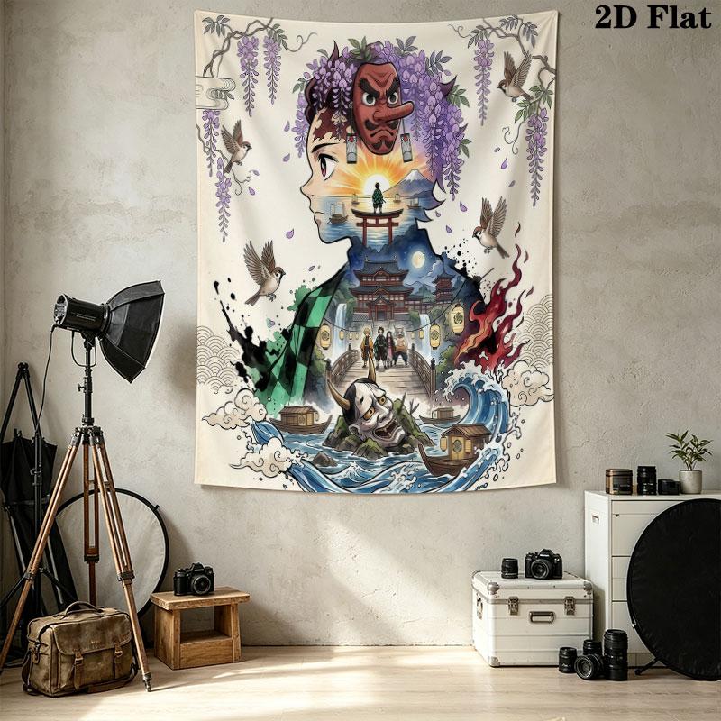 Demon Slayer Kimetsu No Yaiba Wall Tapestry Aesthetic Wall Hanging Printed Fabric Blanket Decorative Tapestries for Bedroom Living Room Home Decor