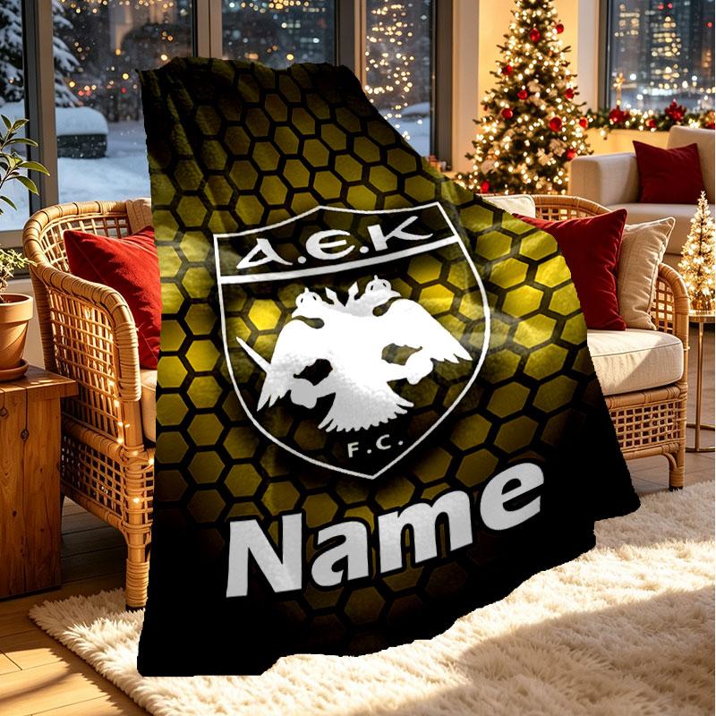 Custom Name Personalized AEK Athens FC Print Blanket, Home Decor, Bedroom, Sofa, Camping, Couch, Gifts for Birthday Christmas