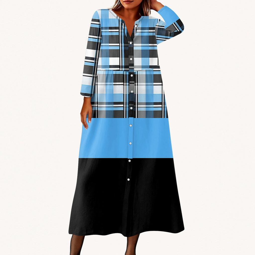 Женское модное платье-рубашка свободного кроя с принтом, круглым вырезом и рукавами семь четвертей на пуговицах