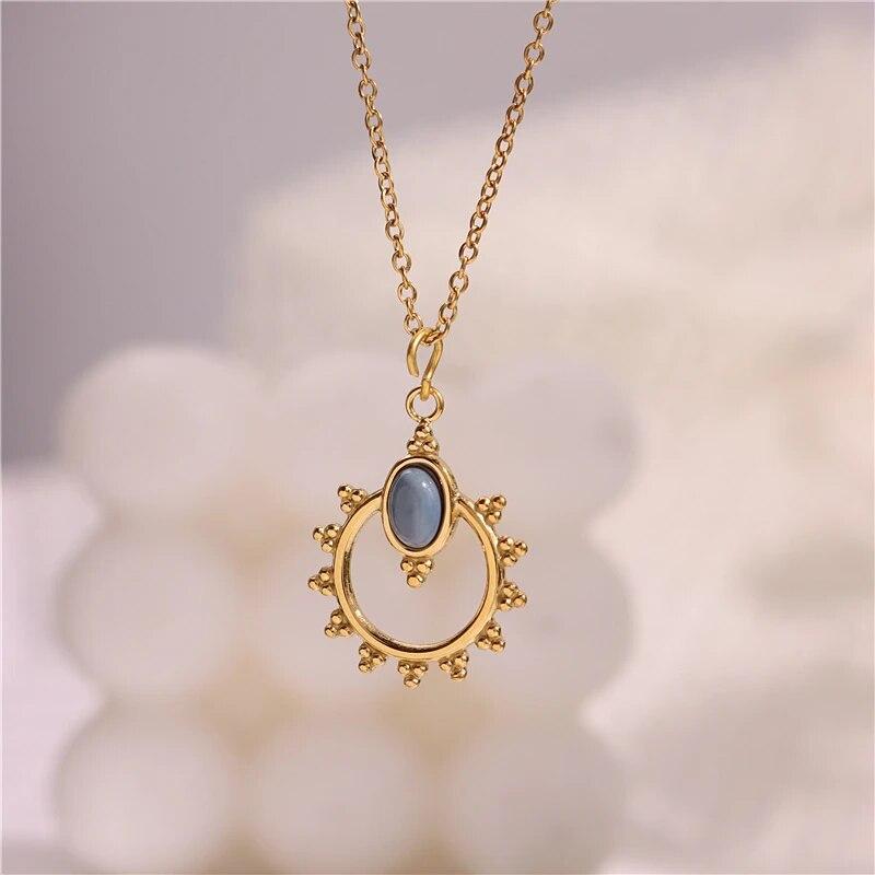 HangZhi 2021 новый корейский винтажный капля воды звезда круглый медведь овальный кулон ожерелье геометрический золотой цвет ювелирные изделия из титановой стали