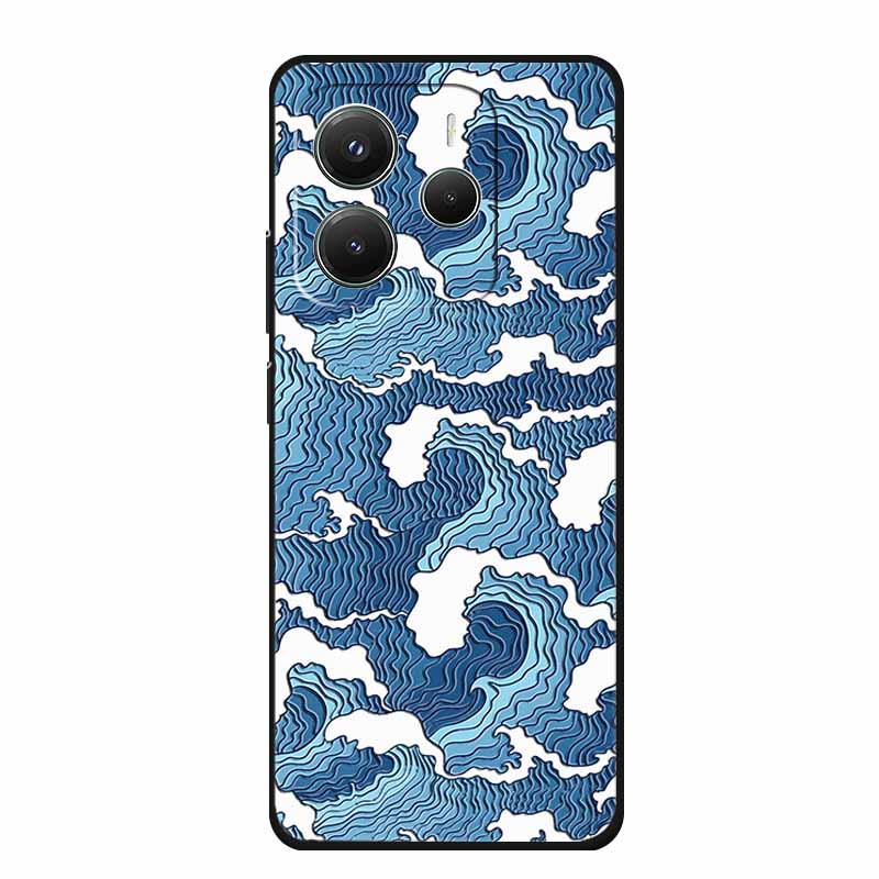 3D Emboss Case For Xiaomi Redmi Note 14 Phone Case Flowers Black Silicone Soft Back Cover Coque For Redmi Note 14 5G Global Case