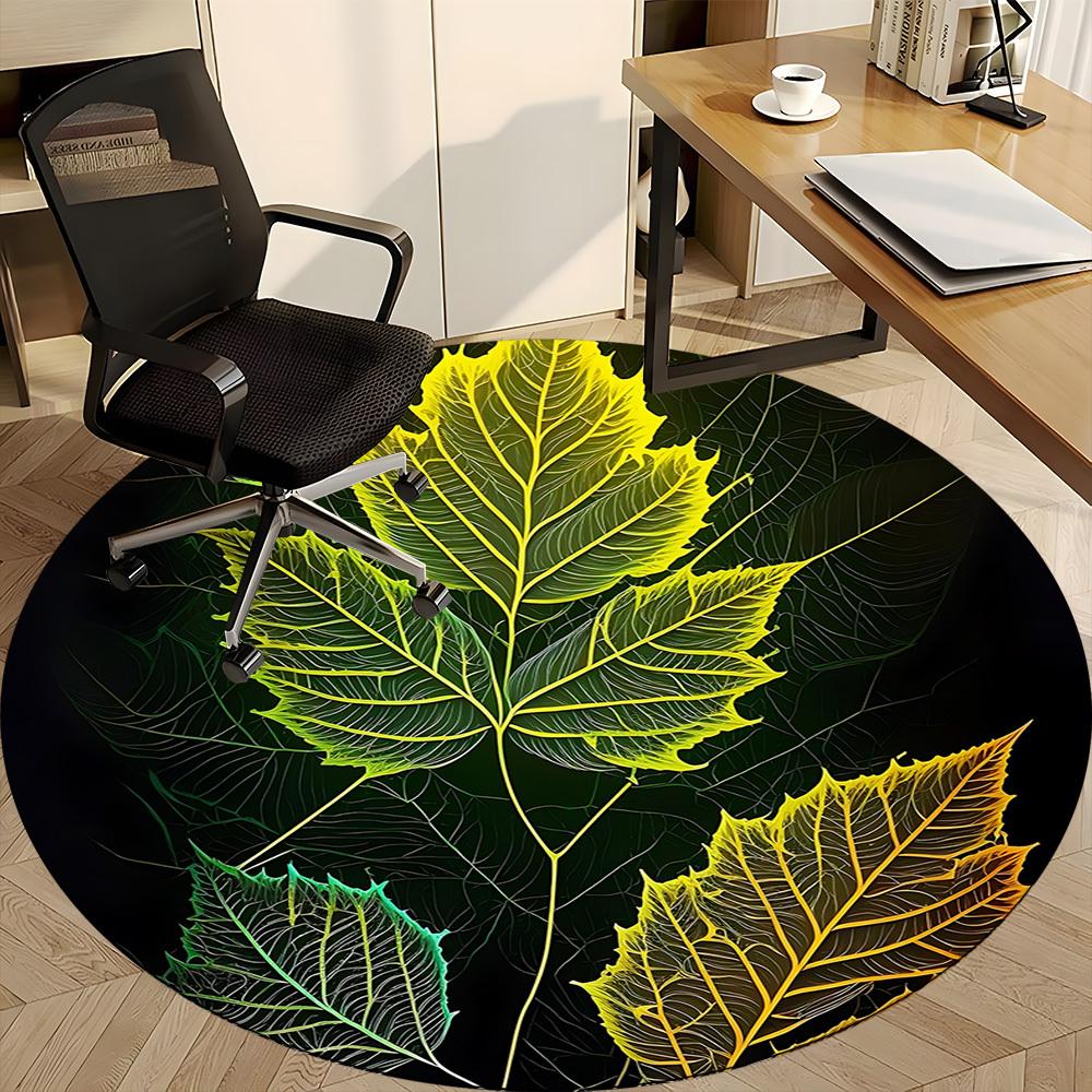 1pc Leaf Nature Office Round Area Rug, Indoor Mat Suitable ForOffice, Under Office Chairs Bedroom Living Room Home Decor, Room Deco D030