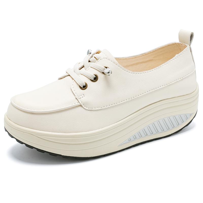 Women Platform Loafers Students Casual Leather Elevator Shoes Thick Sole Height Increase Sneakers