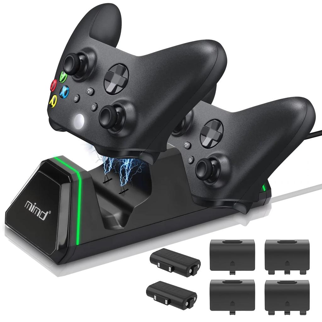 Charging Dock Fit for Xbox One/One S/X/Elite Controllers, Dual Controller Fast Charging Station with 2x1400mAh Rechargeable Battery Pack,Type-C Cable
