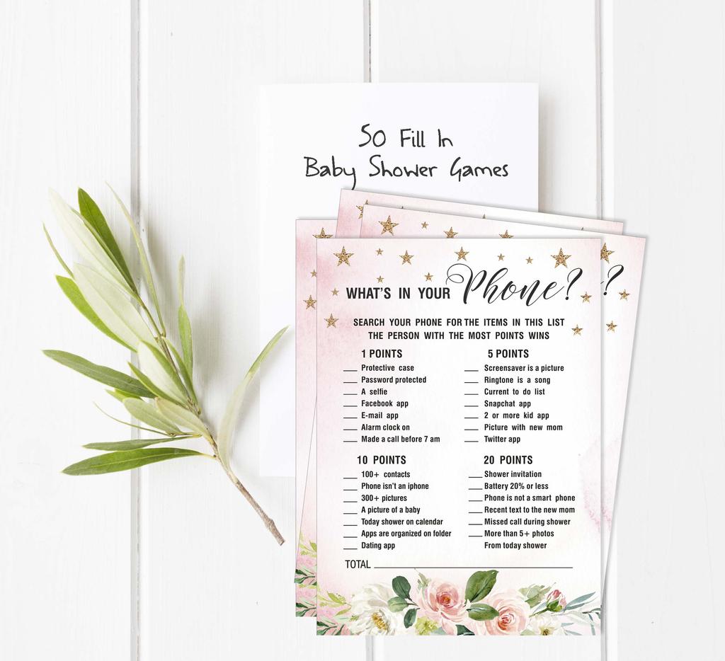 Inkdotpot Gender Reveal Floral Baby Shower Game Set Of 50 BabyA  AlphabetA  ABCA  Game Ita    s A Boy Ita    s A Girl Party