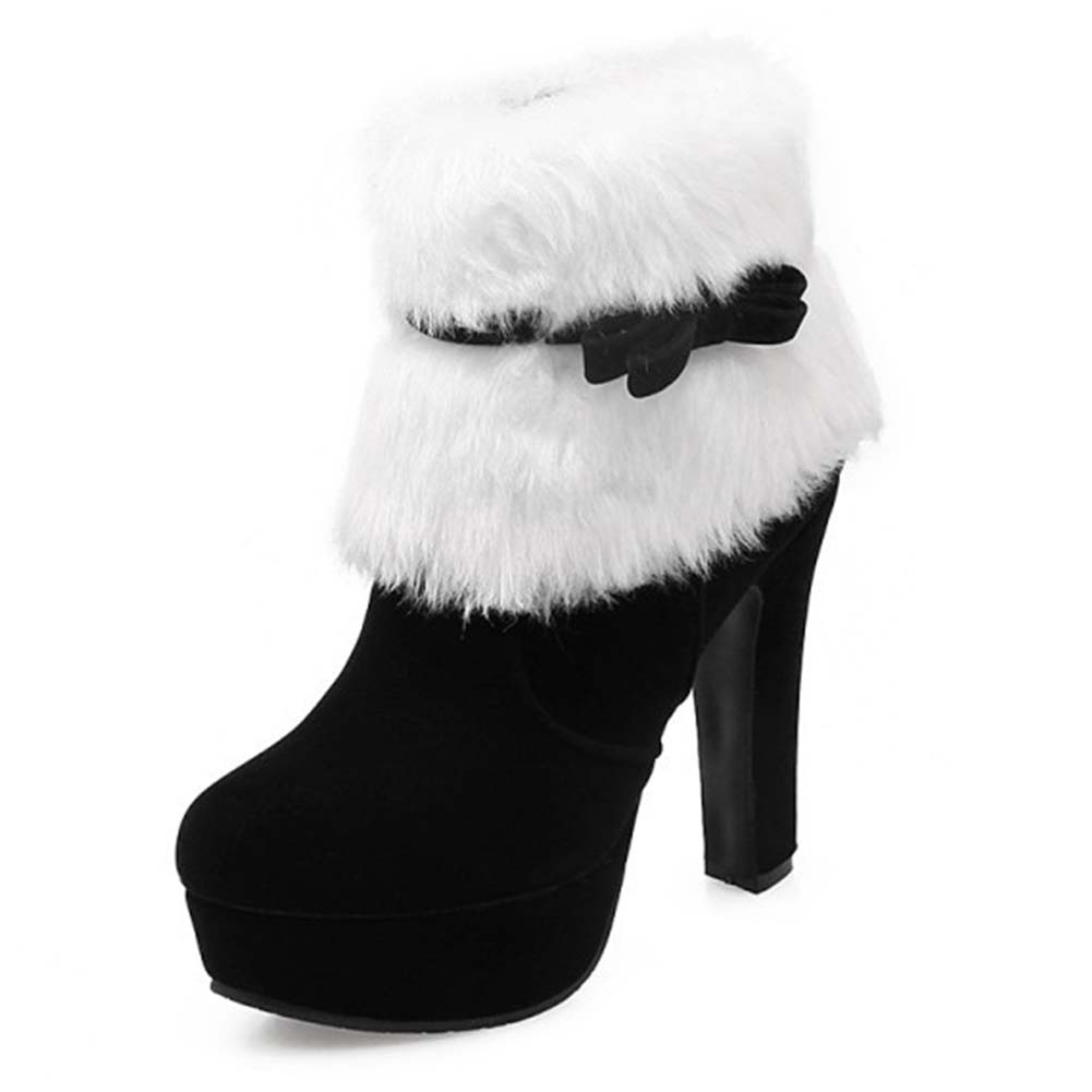 Новые замшевые модные ботинки на высоком каблуке с мехом, бантом и боковой молнией, водонепроницаемые короткие ботинки на платформе для женщин